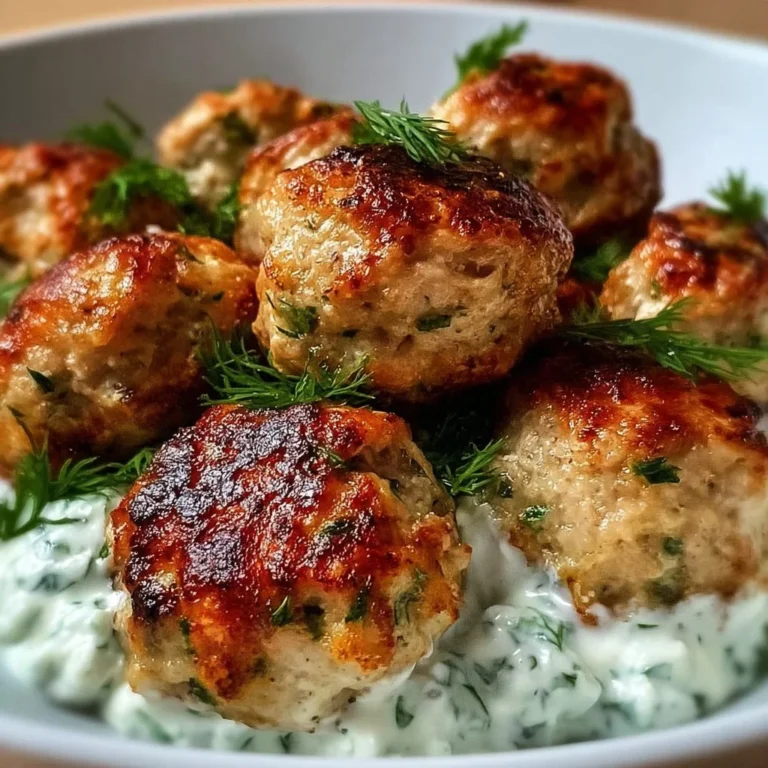 Plate of Greek chicken meatballs served with homemade tzatziki sauce