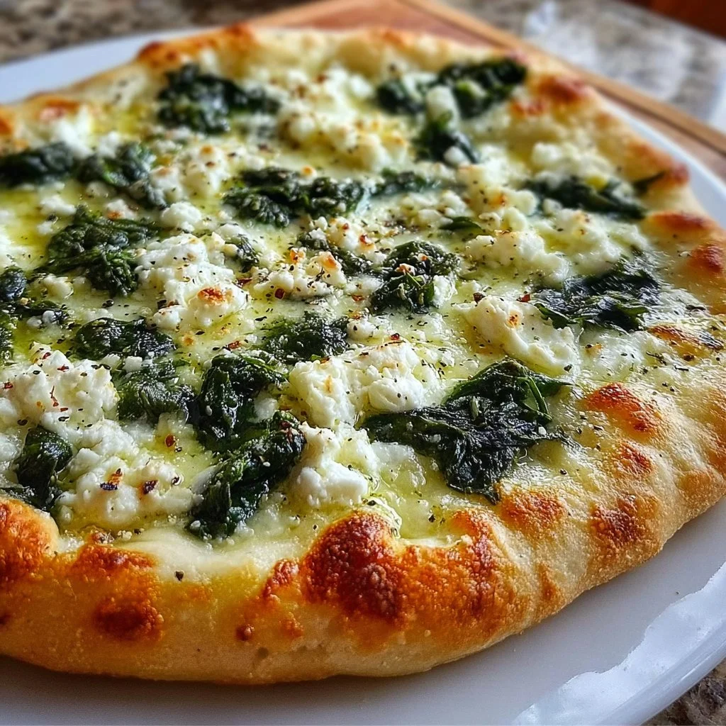Greek Roasted Garlic Spinach White Pizza