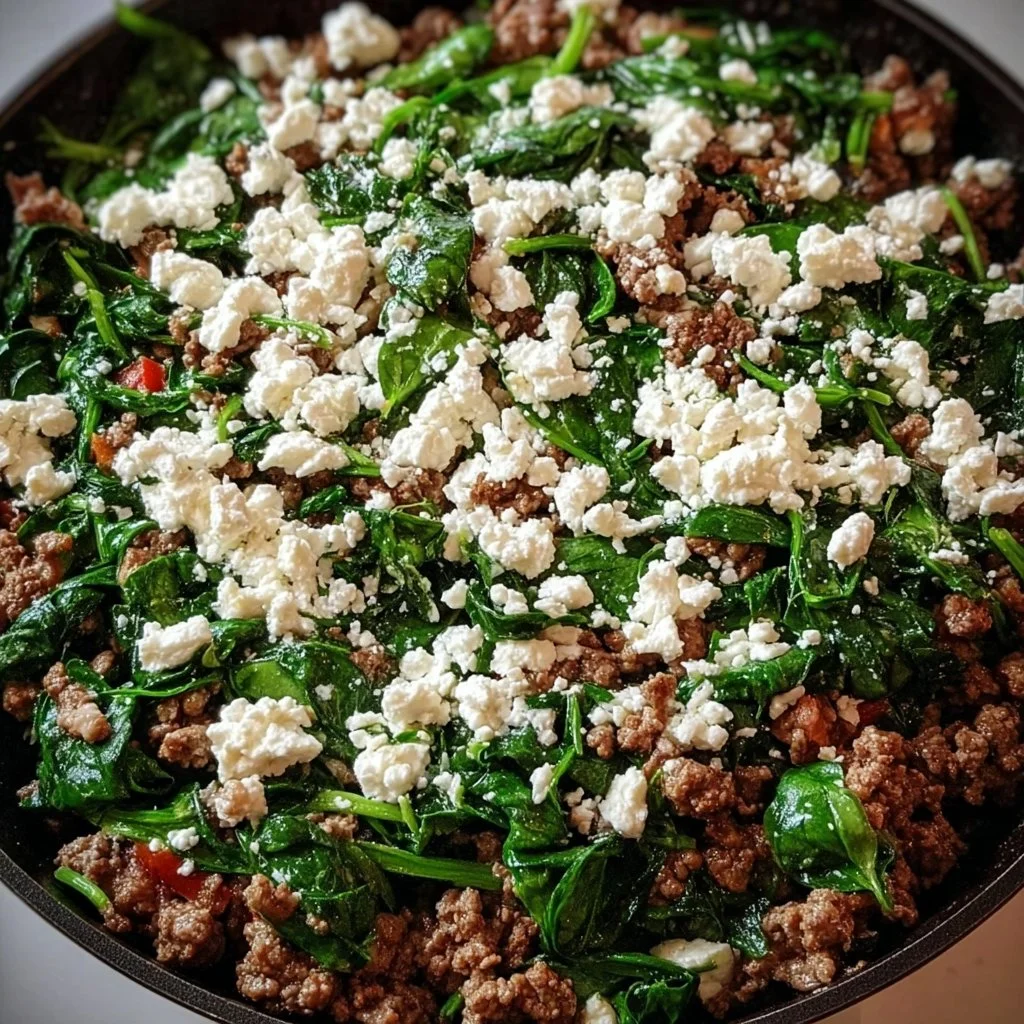 Ground Beef and Spinach Skillet with Feta