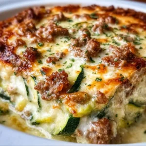 Ground Turkey Zucchini Casserole served on a plate, a healthy comfort food dish.