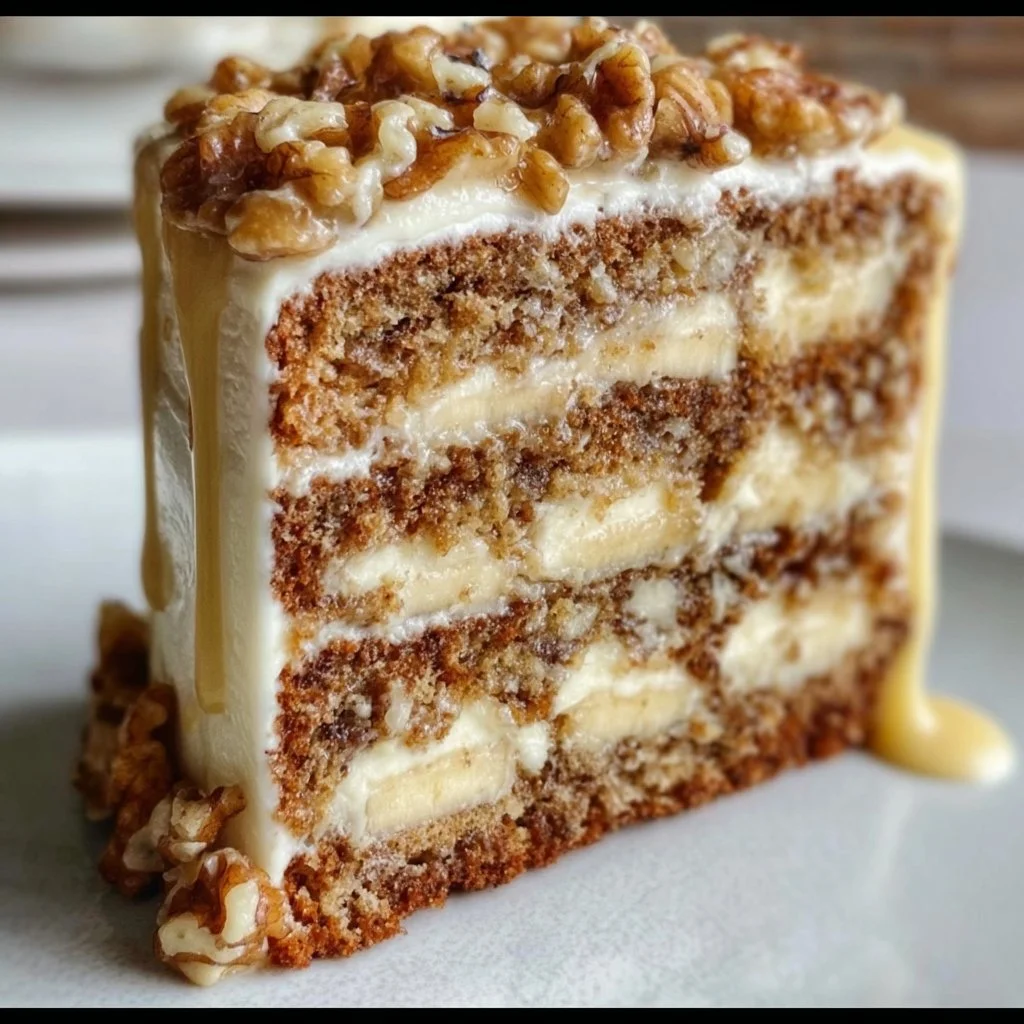 Heavenly Banana Walnut Cream Cake