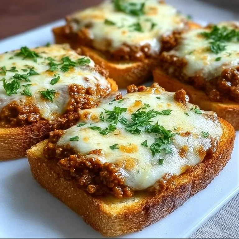 Homemade cheesy garlic bread Sloppy Joe melts served on a plate