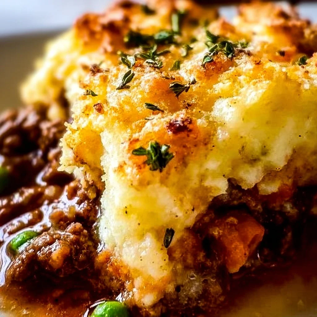 Delicious homemade Shepherd's Pie with mashed potatoes and savory meat filling
