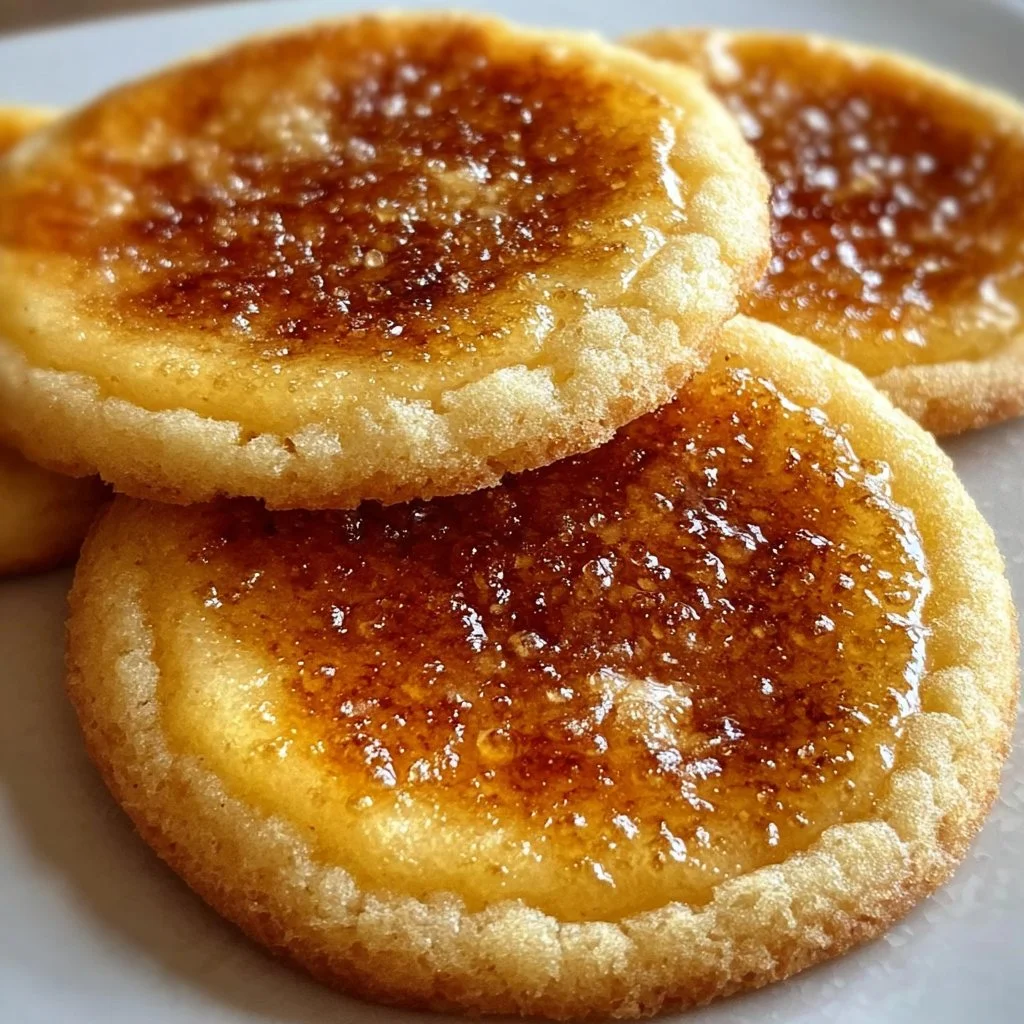 Freshly baked creme brûlée cookies with caramelized sugar topping