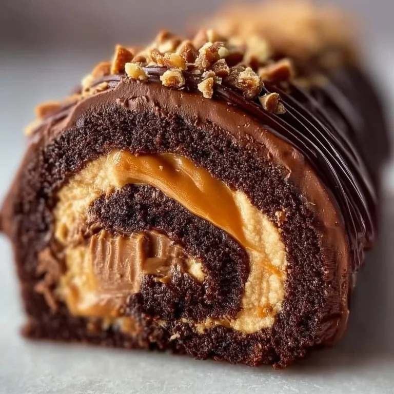 Irresistible Peanut Butter Cup Chocolate Roll dessert with chocolate and peanut butter layers