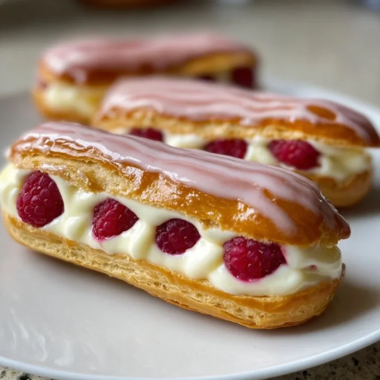 Delicious lemon raspberry eclairs topped with fresh berries