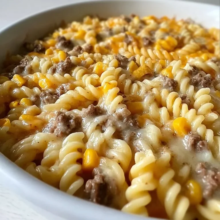 Cheddar Ranch Beef Bake with sweet corn and rotini pasta