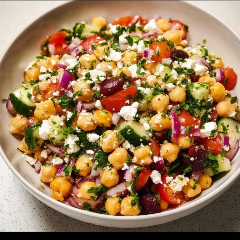 Mediterranean Chickpea Feta Salad with vibrant vegetables and feta cheese