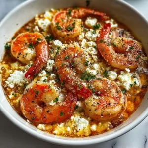 Mediterranean Shrimp & Feta dish with shrimp, feta cheese, and spices