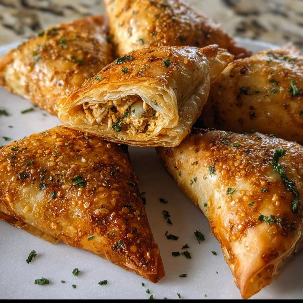 Moroccan spiced chicken pastries with flaky crust and aromatic spices.