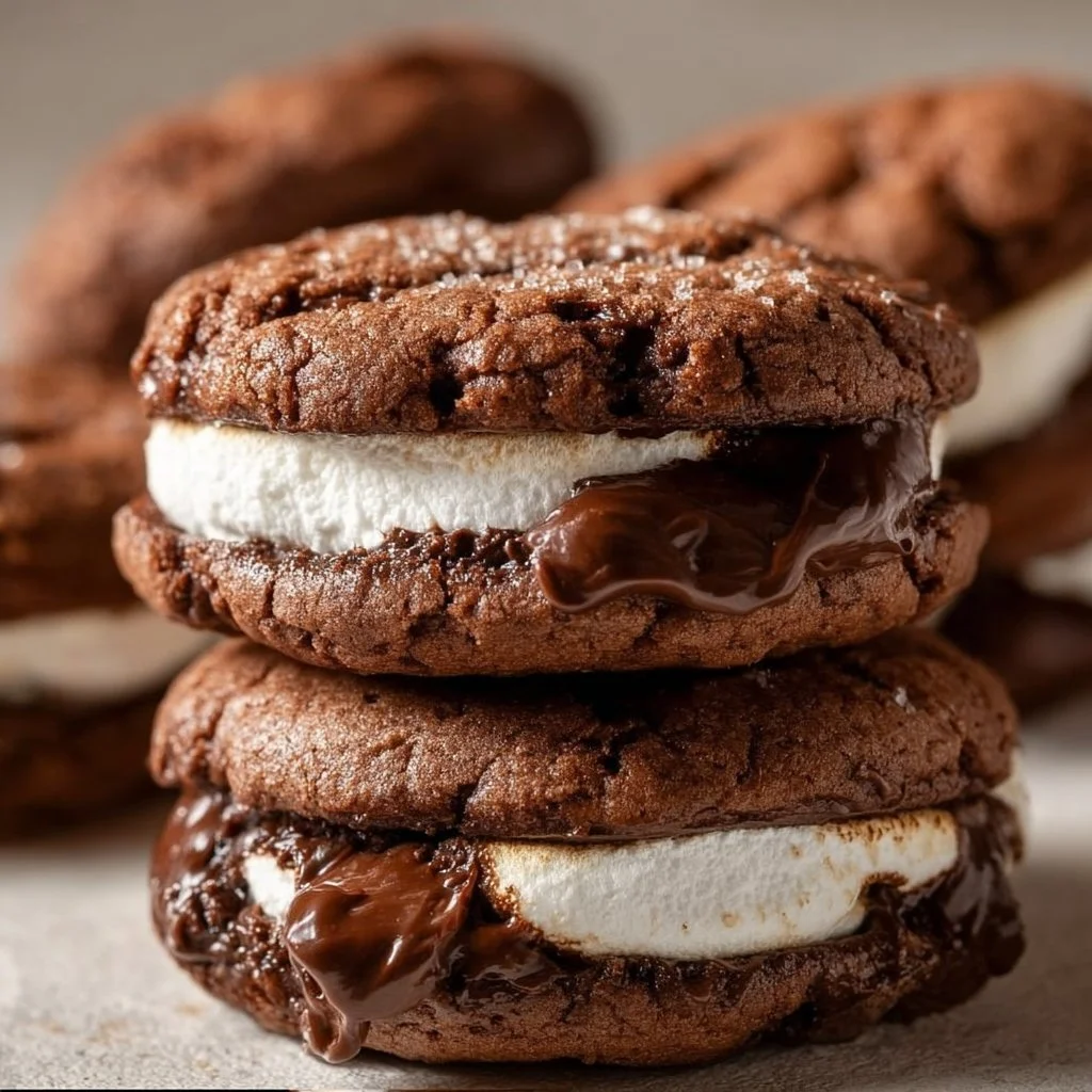 Plate of freshly baked Nutella Marshmallow Cookies with gooey centers