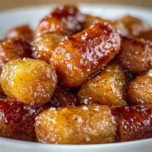 Pineapple Brown Sugar Mississippi Little Smokies Bites in a serving dish