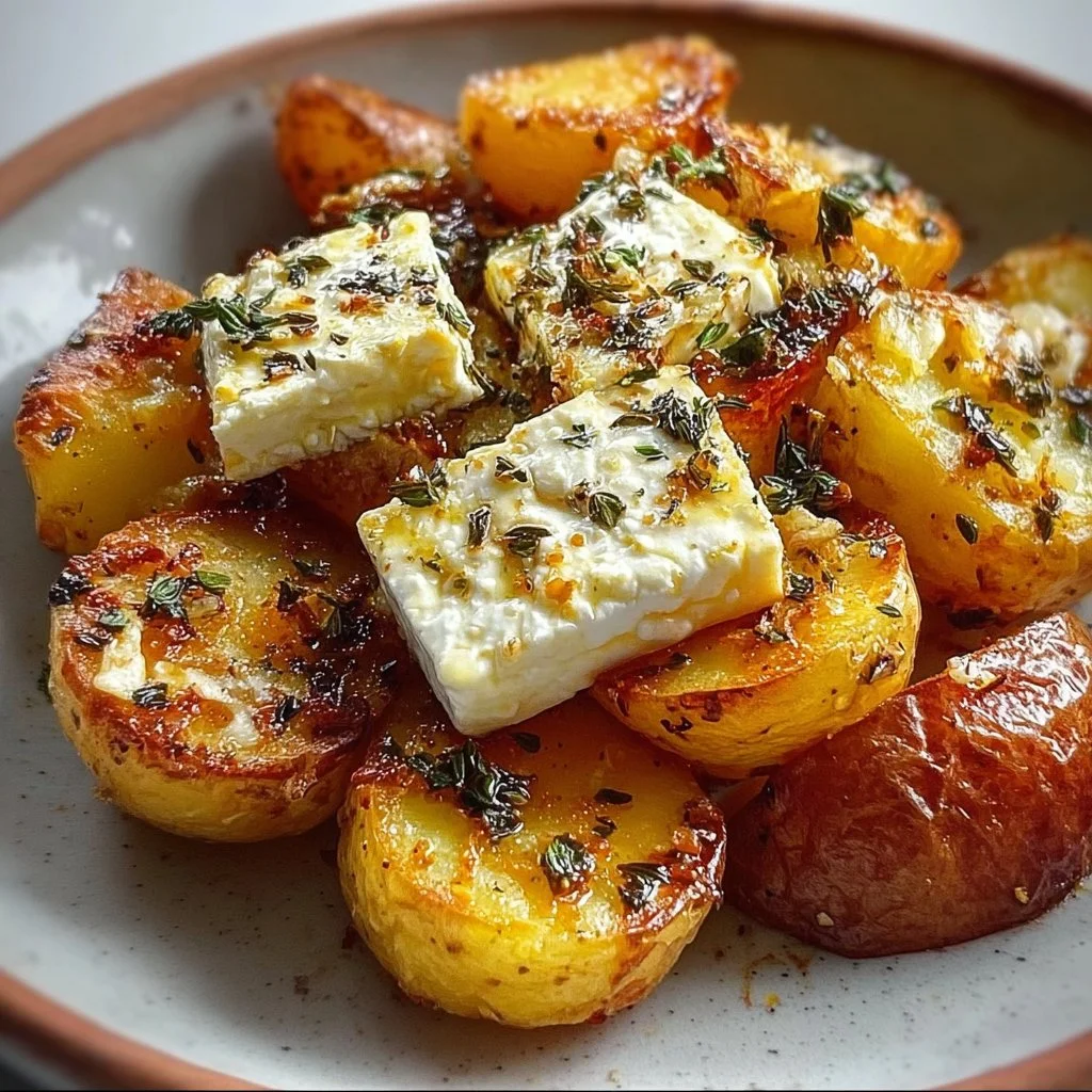 Roasted Potatoes with Baked Feta and Garlic