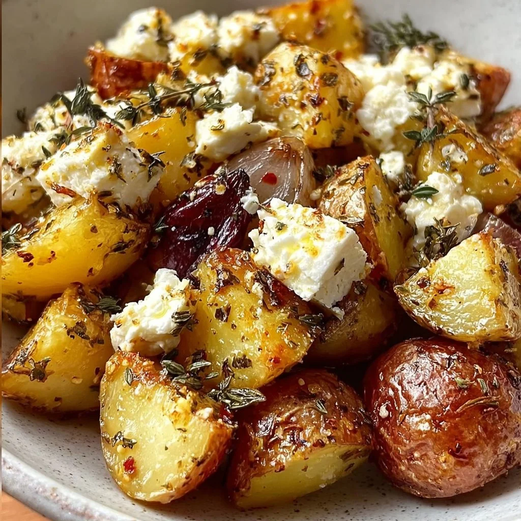 Roasted Potatoes with Baked Feta and Garlic