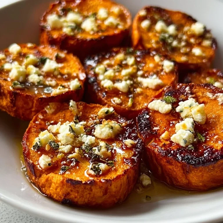Roasted sweet potato rounds drizzled with honey and sprinkled with feta cheese