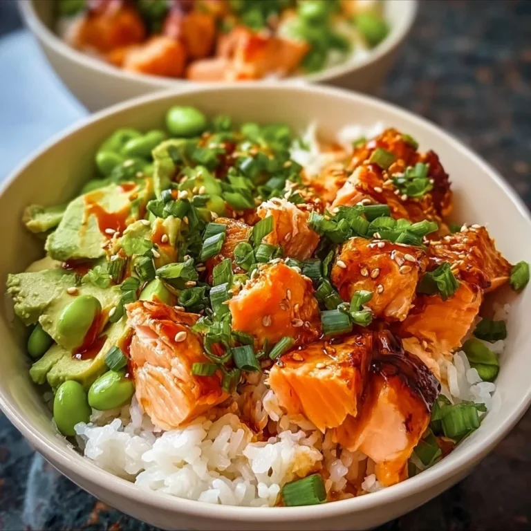 Delicious salmon rice bowls garnished with vegetables and herbs