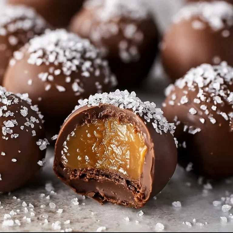 Homemade salted caramel truffles drizzled with chocolate on a rustic table.