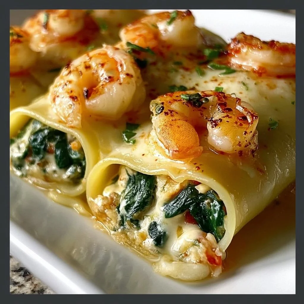Shrimp and Spinach Stuffed Pasta Rolls