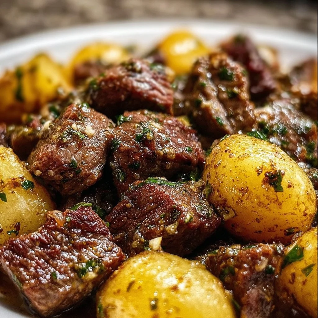 Slow Cooker Garlic Butter Beef Bites & Potatoes
