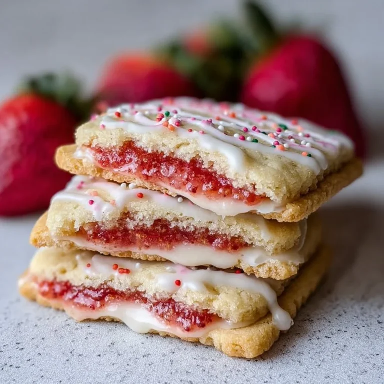 Strawberry Pop Tart sugar cookies on a plate, decorated with icing and sprinkles.