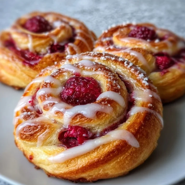 Freshly baked Sugar Raspberry Danish Buns topped with sugar glaze.