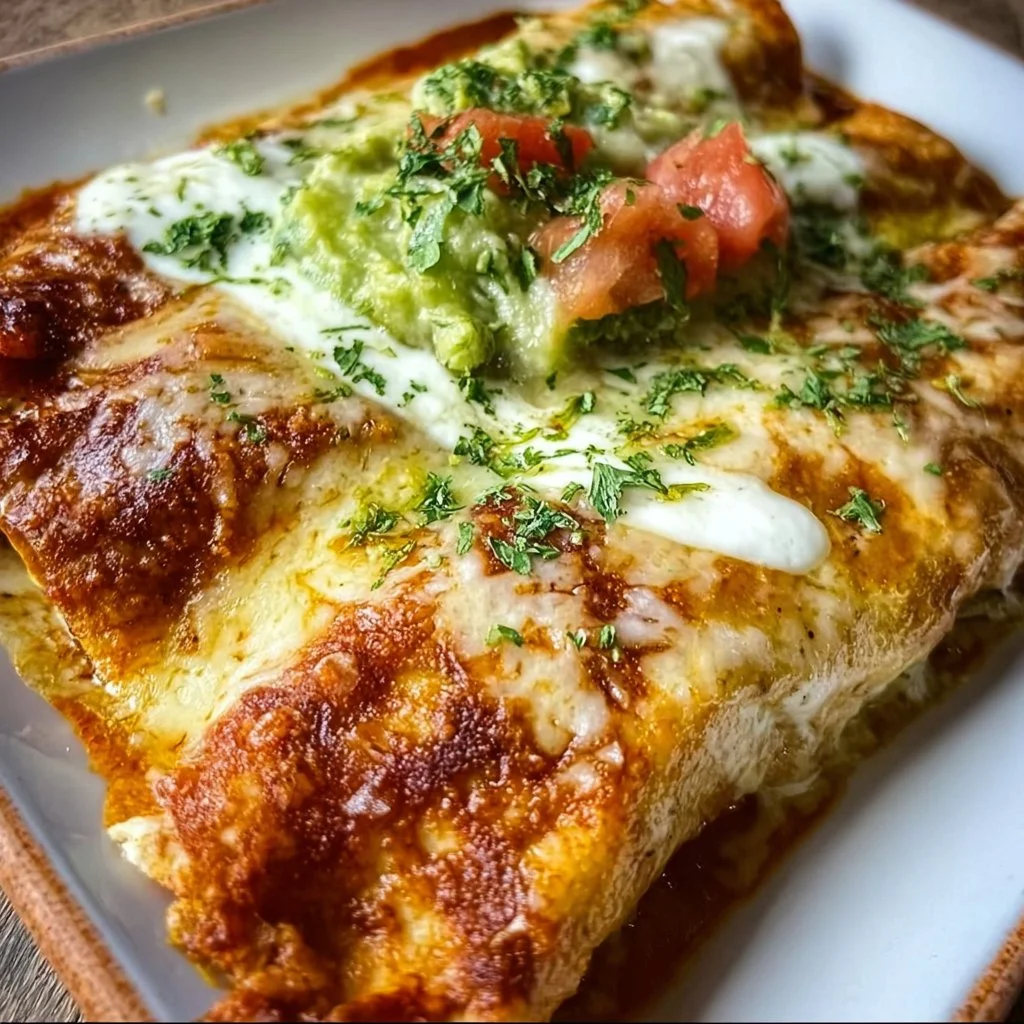 Delicious Swiss Enchiladas topped with melted cheese and spices.