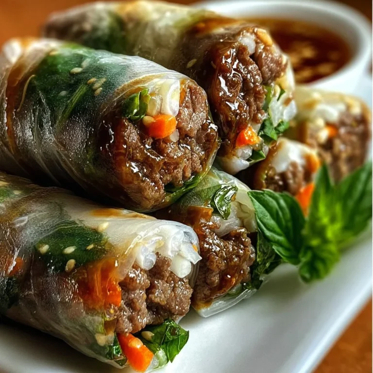 Delicious Thai Basil Beef Rolls garnished with fresh herbs