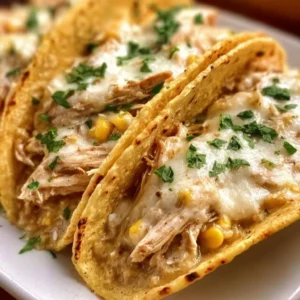 Delicious white chicken chili tacos topped with fresh ingredients