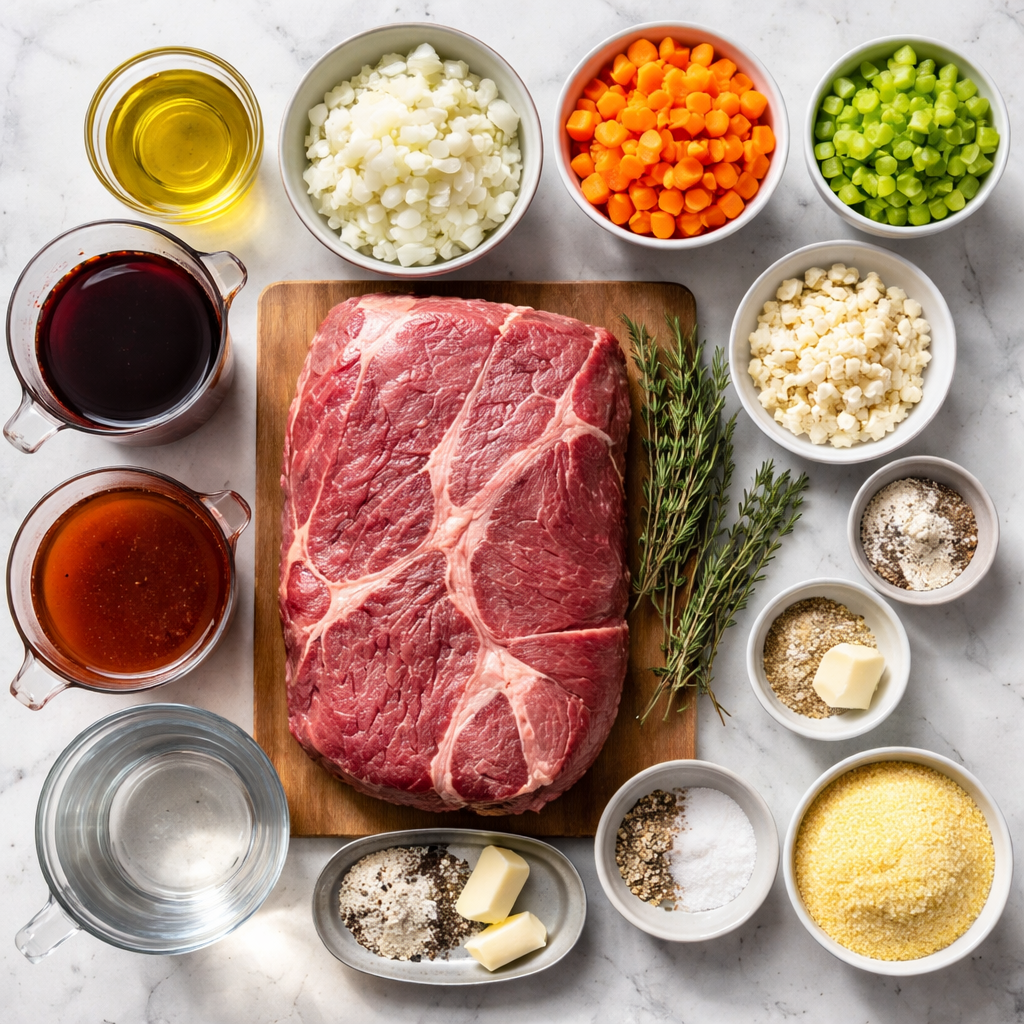 Italian Pot Roast (Stracotto) with Oven-Baked Gorgonzola Polenta ingredients photo