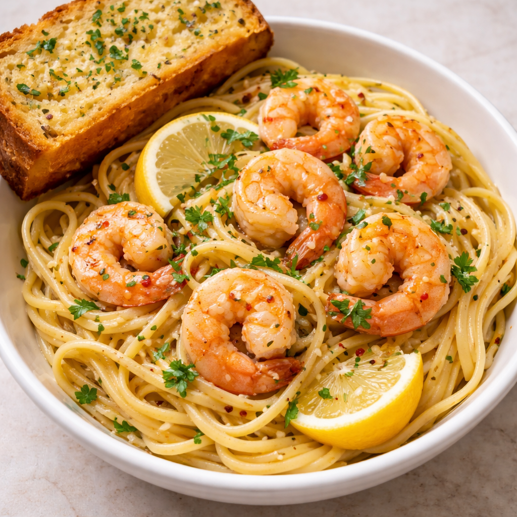 Shrimp Scampi Bowls with Garlic Bread featured photo