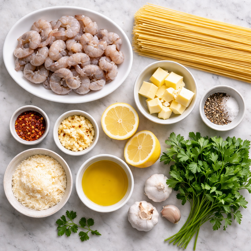 Shrimp Scampi Bowls with Garlic Bread ingredients photo