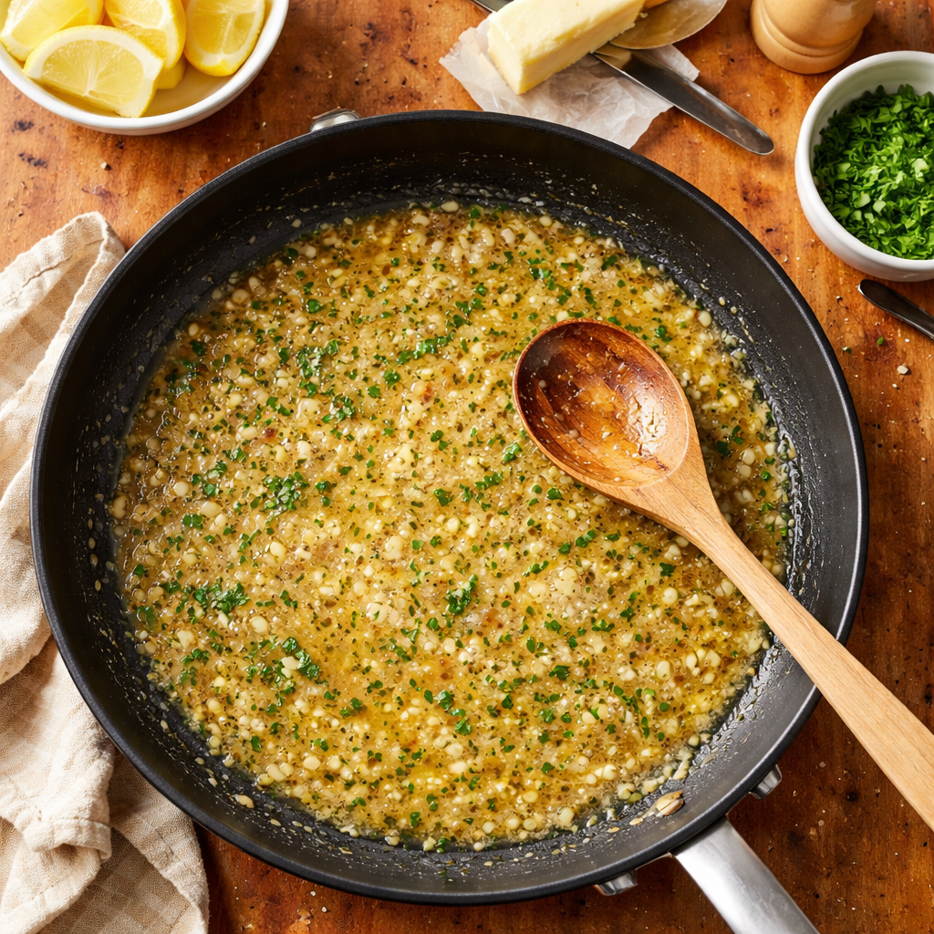 Shrimp Scampi Bowls with Garlic Bread preparation photo