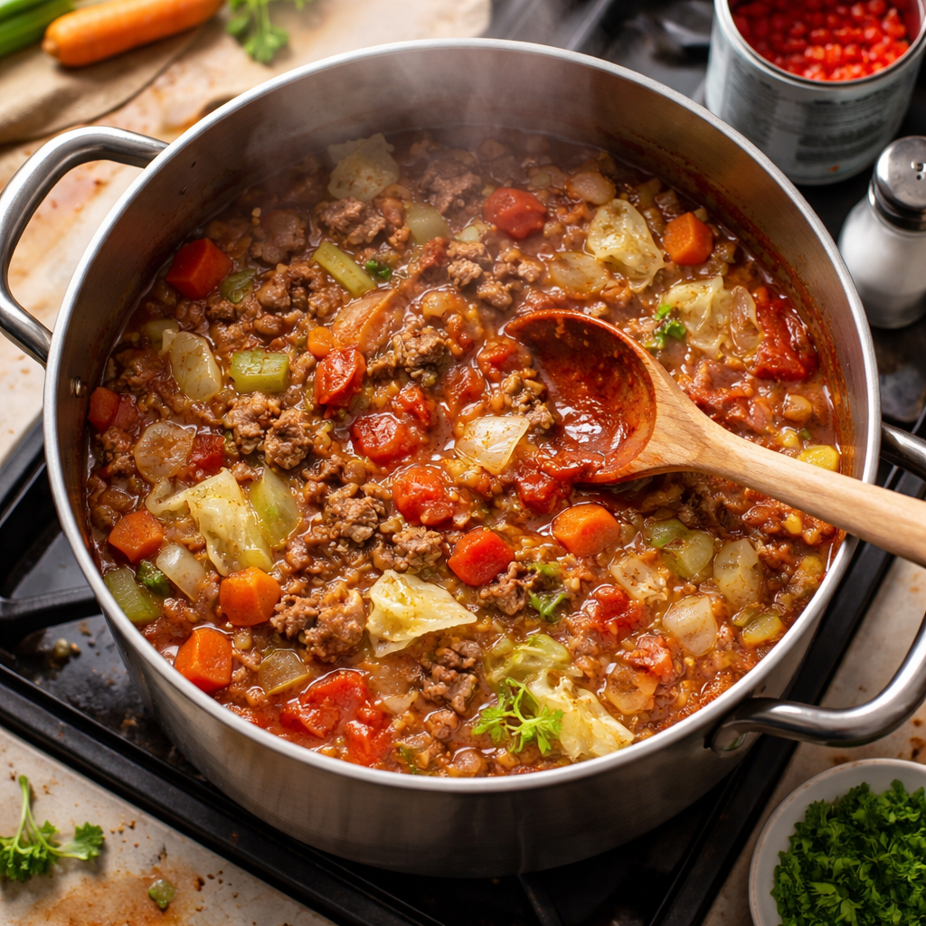 Hearty Cabbage Soup with Ground Beef: The Ultimate Comfort Recipe preparation photo