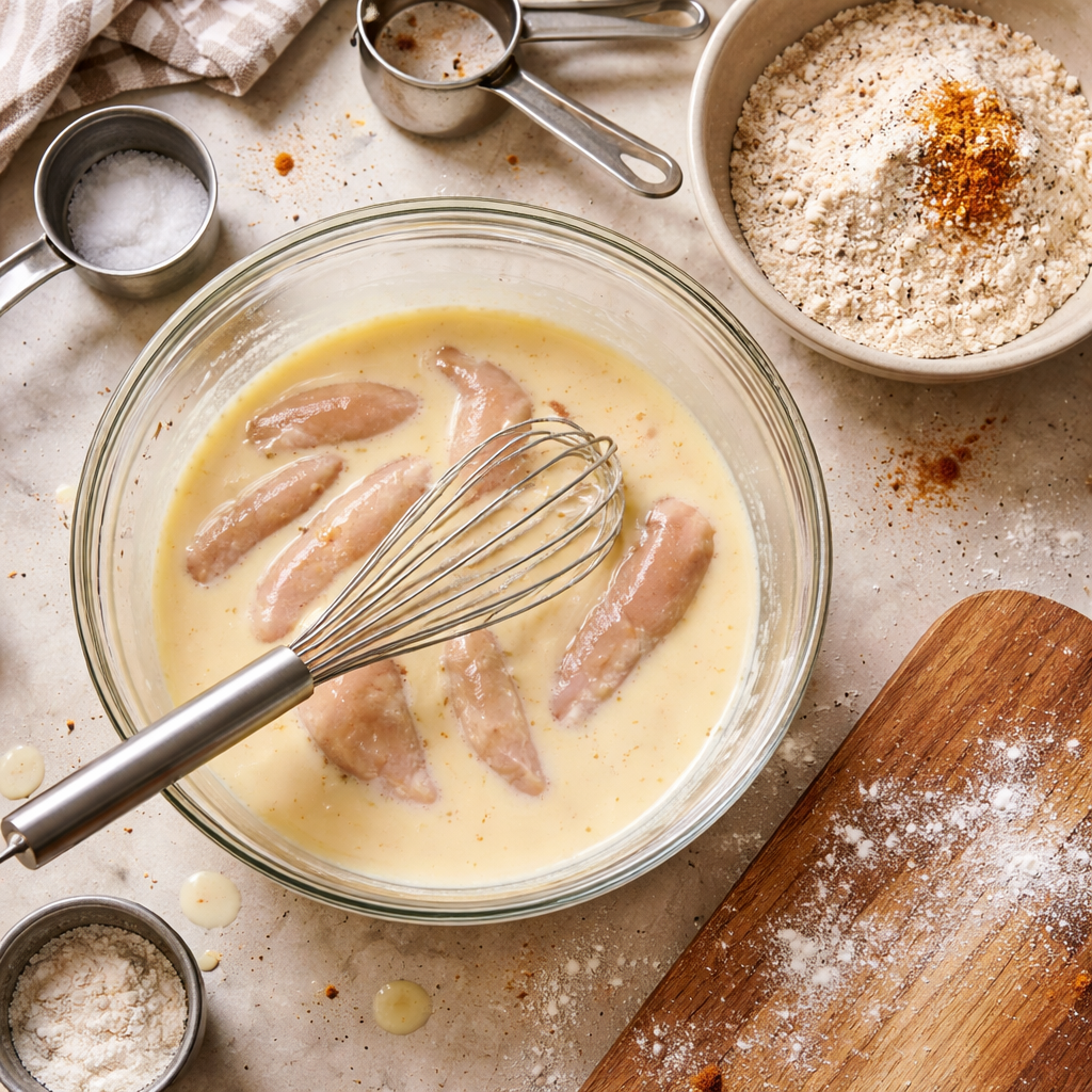 Crispy Buttermilk Fried Chicken Tenders preparation photo