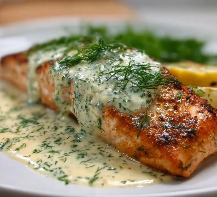 Baked Salmon with Dill Sauce