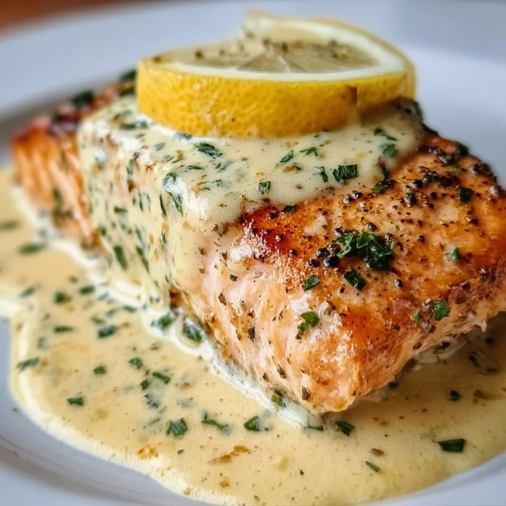 Baked Salmon with Lemon Butter Cream Sauce