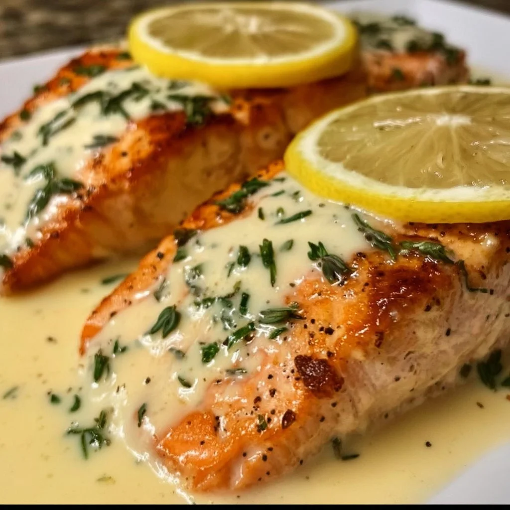 Baked Salmon with Lemon Butter Cream Sauce