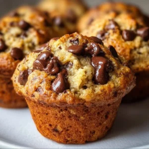 Freshly baked banana chocolate chip muffins on a cooling rack