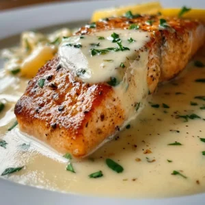 Delicious creamy garlic salmon served with fresh herbs