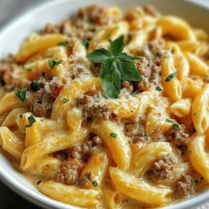 Creamy Rotel pasta with ground beef, perfect for cozy weeknight dinners