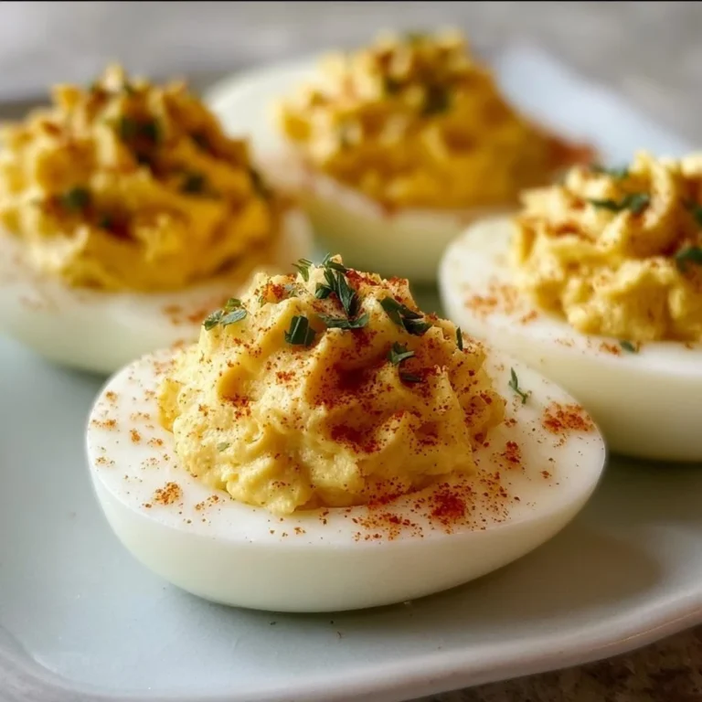 Delicious deviled eggs garnished with paprika on a serving platter.