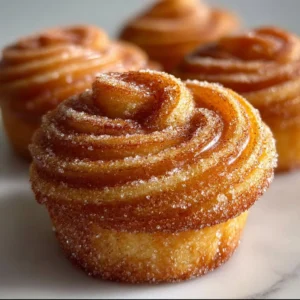 Plate of freshly baked easy churro cruffins dusted with cinnamon sugar