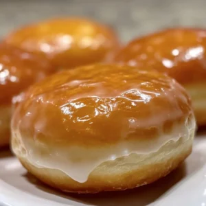 Delicious homemade Krispy Kremes doughnuts topped with glaze.