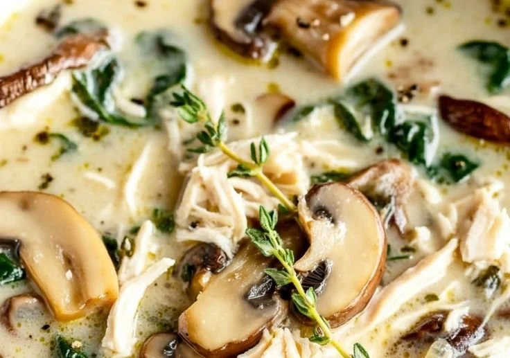 Homemade Rotisserie Chicken and Mushroom Soup