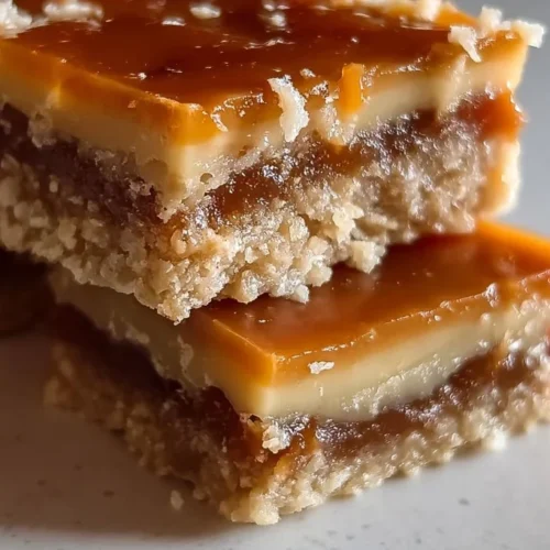 Delicious homemade Caramel Crush Bars dessert with caramel drizzle