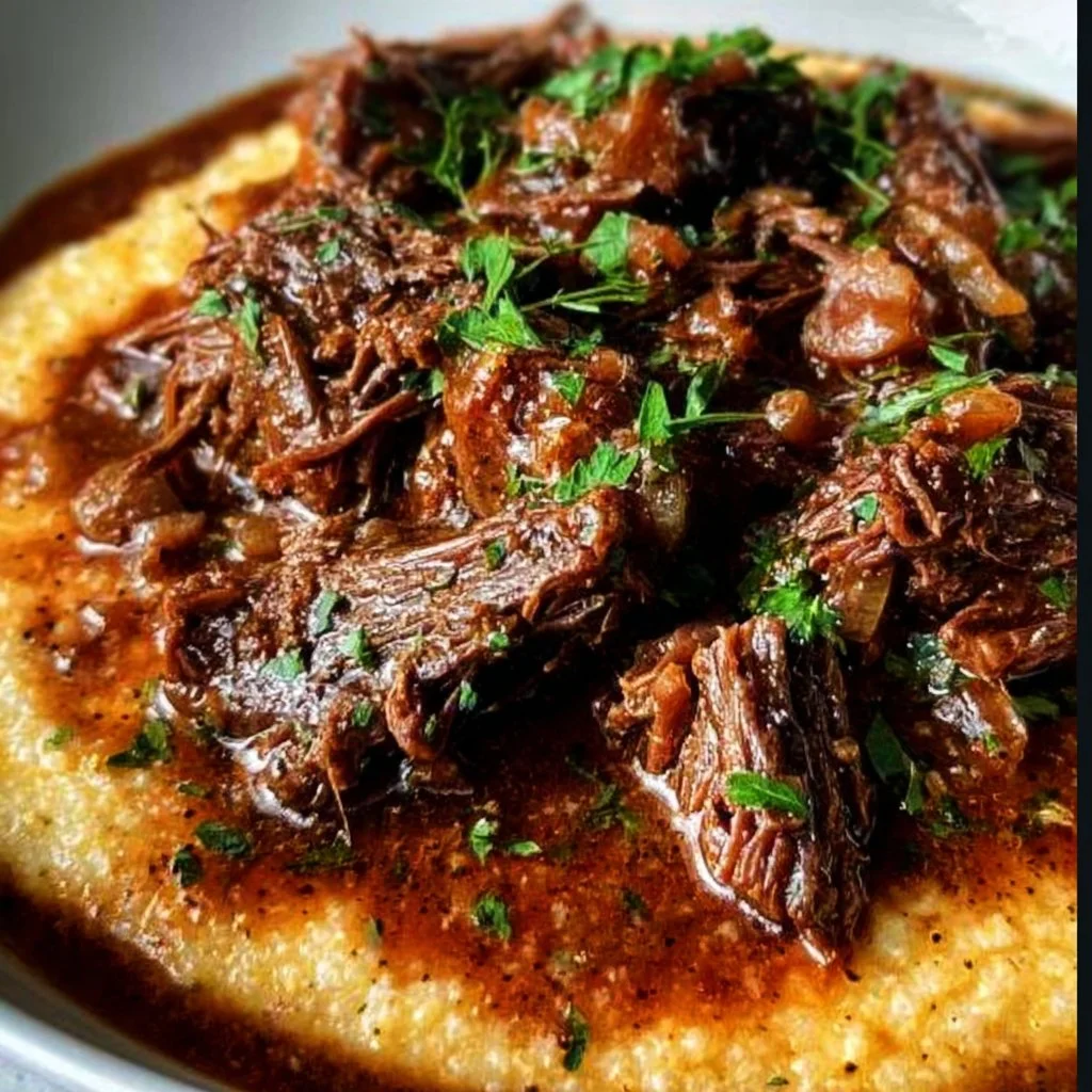 Italian Pot Roast Stracotto served with oven-baked Gorgonzola polenta