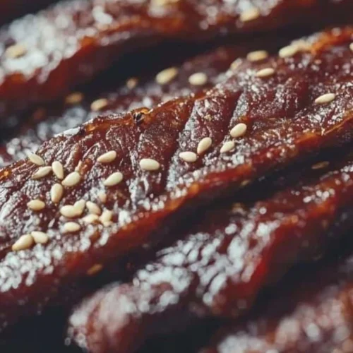 Korean BBQ Beef Jerky deliciously marinated and dried for a perfect snack