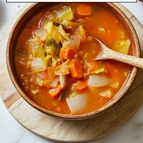 Low calorie cabbage fat-burning soup in a bowl with fresh vegetables.