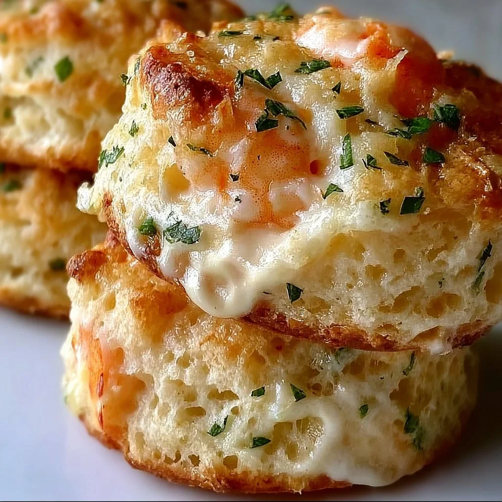 Delicious Shrimp Crab Biscuit Melts served on a plate with a garnish.